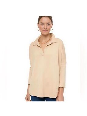 Tuckernuck Pomander Place Easy Polo Swing V Neck Sweatshirt in Caramel